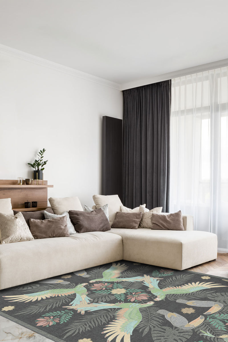 Tropical Birds Blue Rug | Exotic & Striking | Teppana – Teppana UK