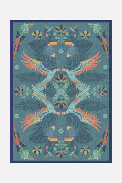 Tropical Birds Blue Rug - Teppana
