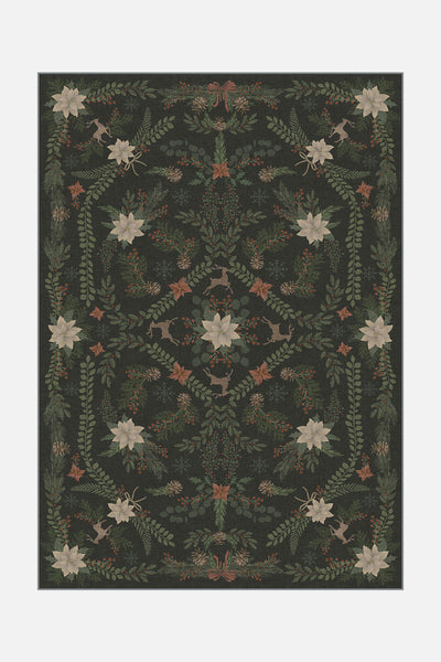 Poinsettia Dark Green Rug - Teppana